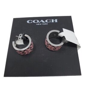 Coach Signature Enamel Huggie Cuff Pink Earrings